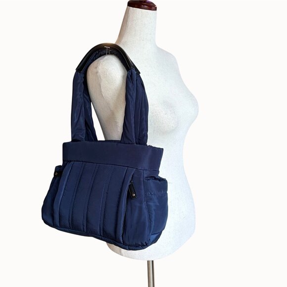 Sondra Roberts Squared Navy Puffer Tote Purse Nylon Shoulder Bag Quilted - Picture 3 of 11